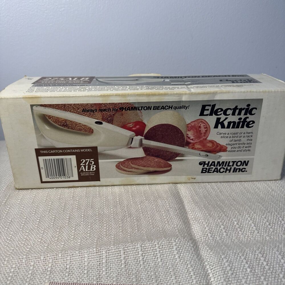 Vintage Hamilton Beach Electric Knife Model 275ALB Almond In Original Box